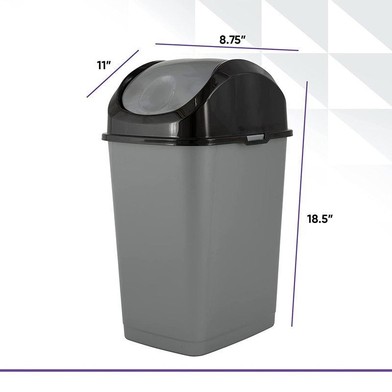 Poubelle pivotante 2,6 gallons Spina, Gris / noir, 4,5 gallons