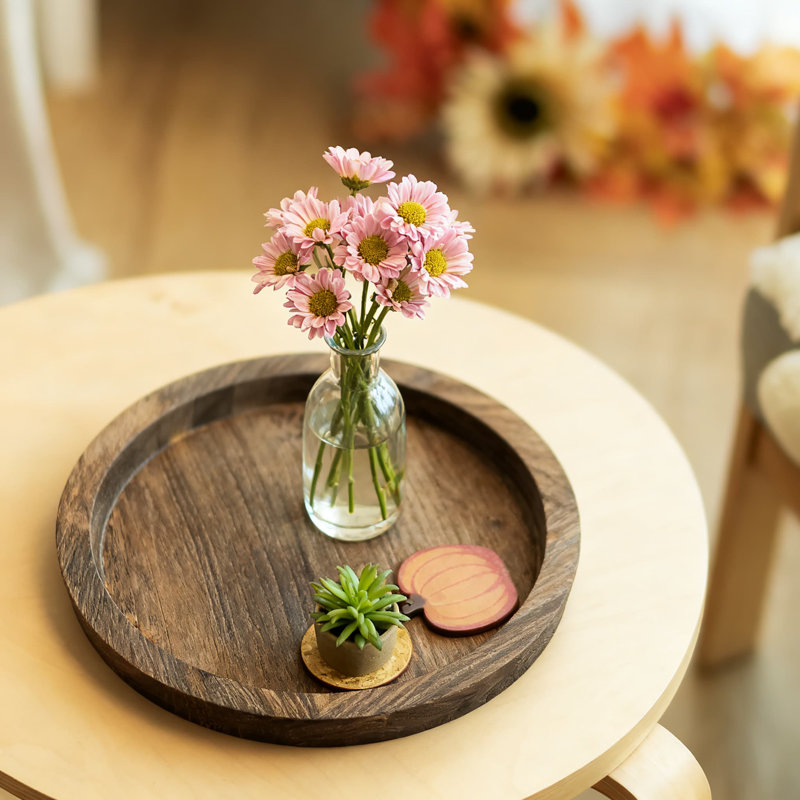 Rustic Wooden Tray Candle Holder, Farmhouse Decorative Plate For Pillar Candles, Kitchen Countertop, Coffee Table, And Wedding Centerpiece Organizer
