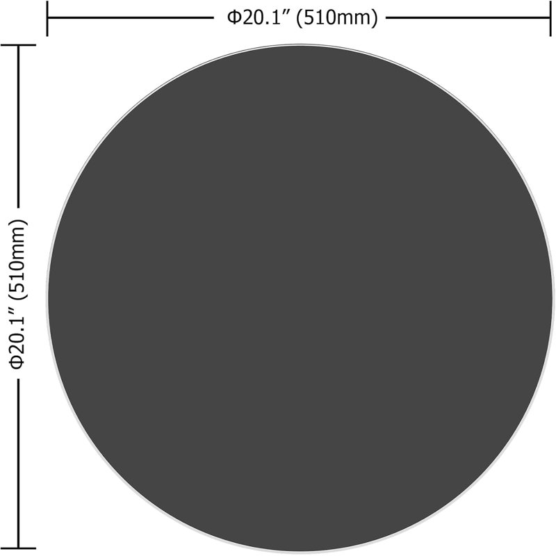 Plateau de table rond en verre trempé noir de 20 po, bord rond poli de 1/4 po d'épaisseur, 0.24" H x 20" L x 20" W