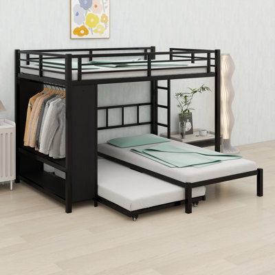 Lit superposé avec garde-robe intégrée, lit gigogne et bureau pliable