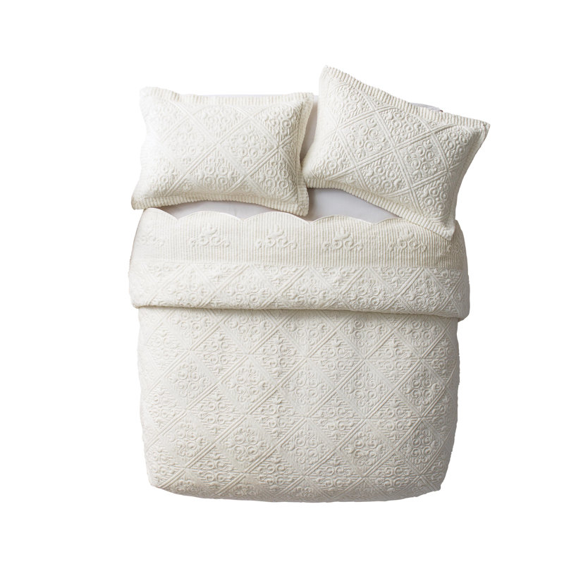 Westland Quilted Plush Bedspread Set, Full Bedspread + 2 Shams, Ivory
