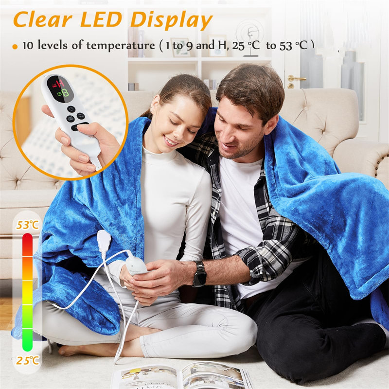 Heated Throw Blanket, Blue