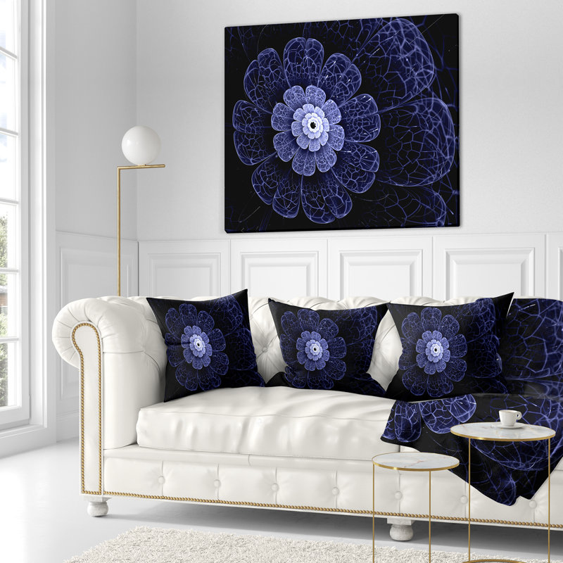 Coussin imprimé floral scintillant bleu éclatant, 18 po x 18 po, Coussin décoratif