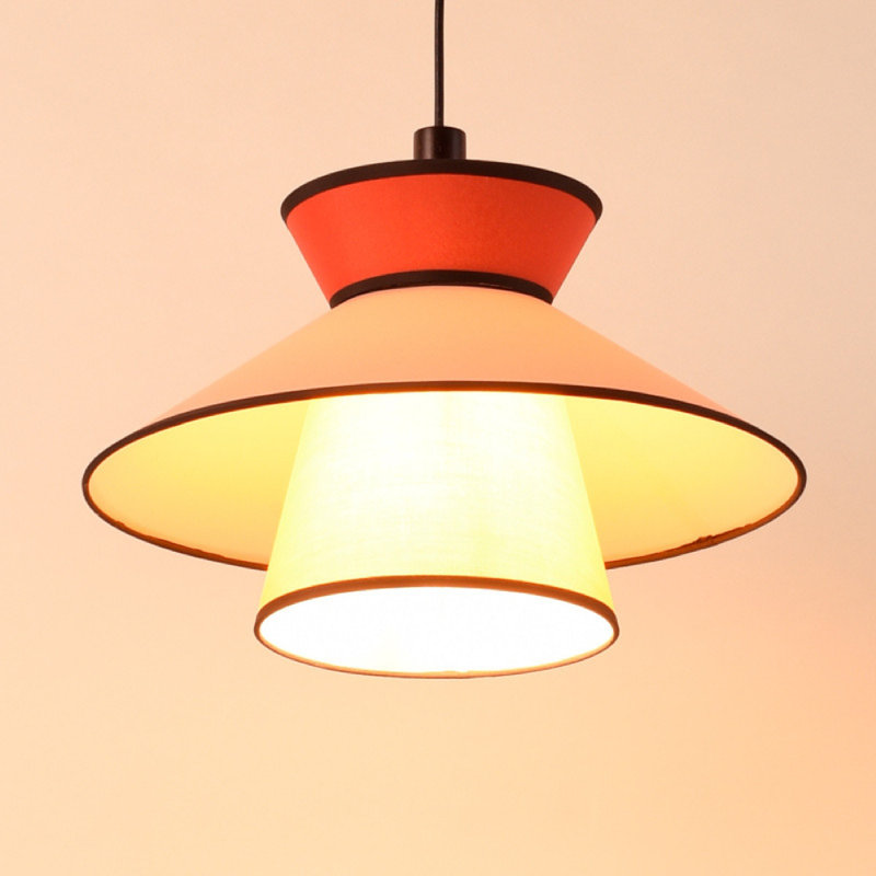 Luminaire suspendu de style moderne Mid-Century avec double abat-jour en tissu Kandace - compatible avec une ampoule E26