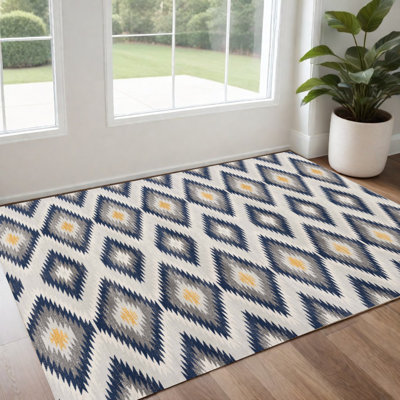 Tapis ikat bleu 2 pi x 4 pi