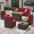 6 Person Outdoor Wicker Furniture Set With Fire Pit Table