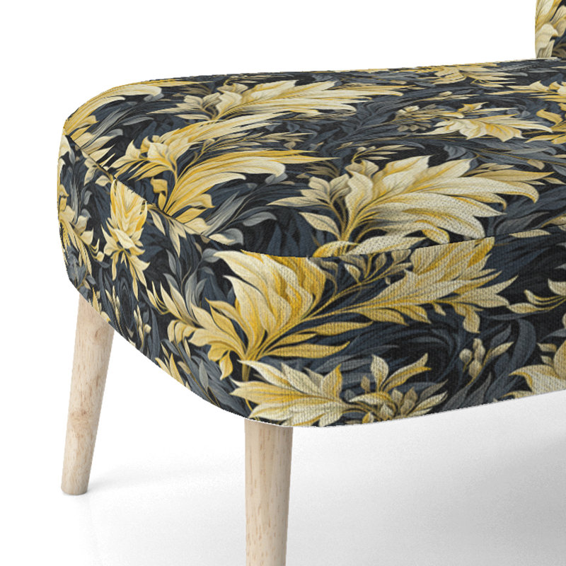 Yellow And Blue Tropical Plants Pattern - Upholstered Coastal Side Chair, Yellow Accent Chair