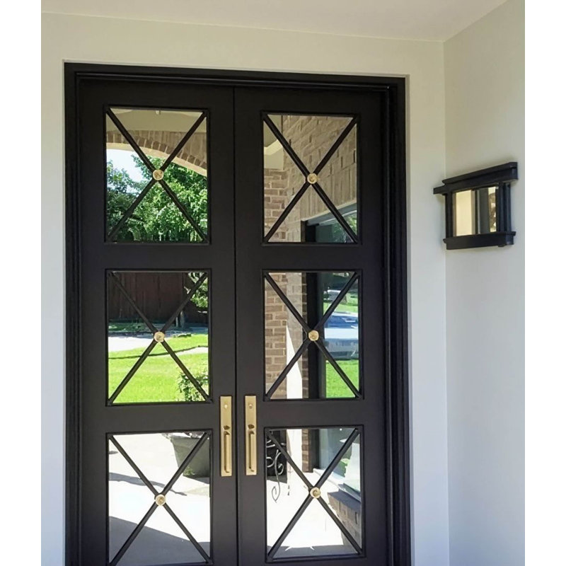 Portes d'entrée avant en fer Artemis, H 96 po x l 72 po, Noir mat