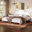 Structure de très grand lit avec tête de lit, lit plateforme en bois de style rétro avec support en lattes de bois, structure de lit très grand sans sommier, assemblage facile, blanc-130191238