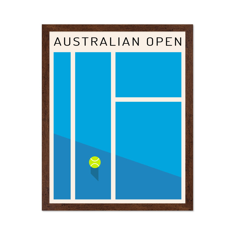 Tennis Open d'Australie, Poster, 12"H x 16"W, Brown Framed