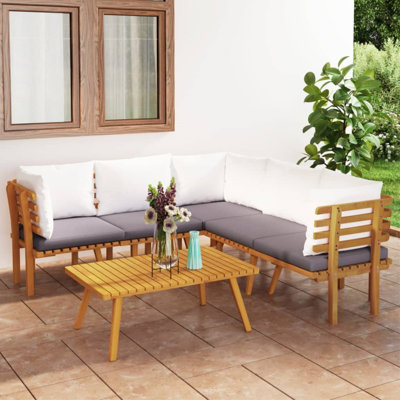 Ensemble de conversation modulaire en bois massif avec coussins 6 pièces Kroitzsch