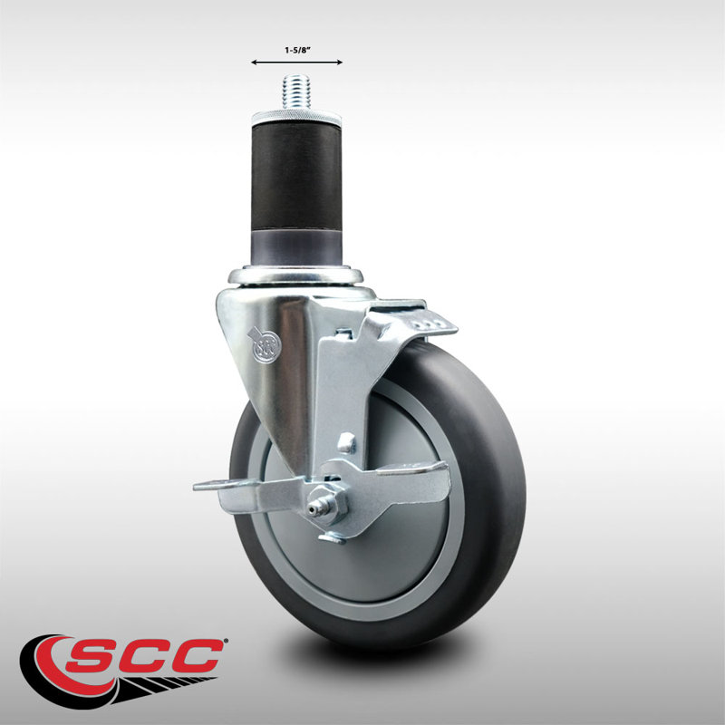 5 Inch SS Thermoplastic Rubber Swivel 1-5/8 Inch Expanding Stem Caster with Brake SCC