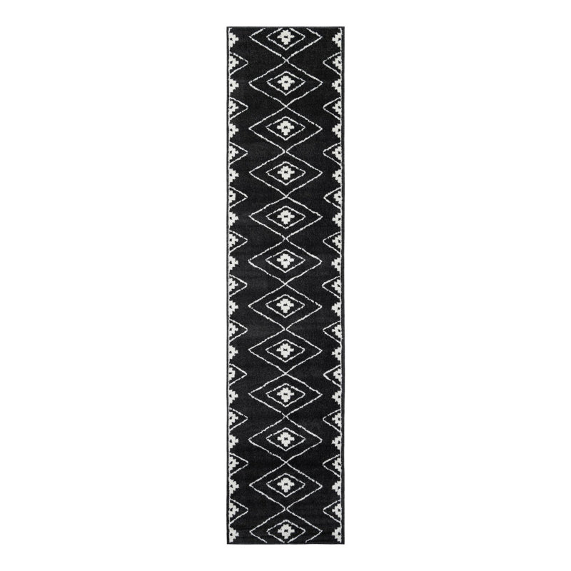 Latitude Run® Vefsna Nikolis Rug Black, Runner 2'7" x 12'