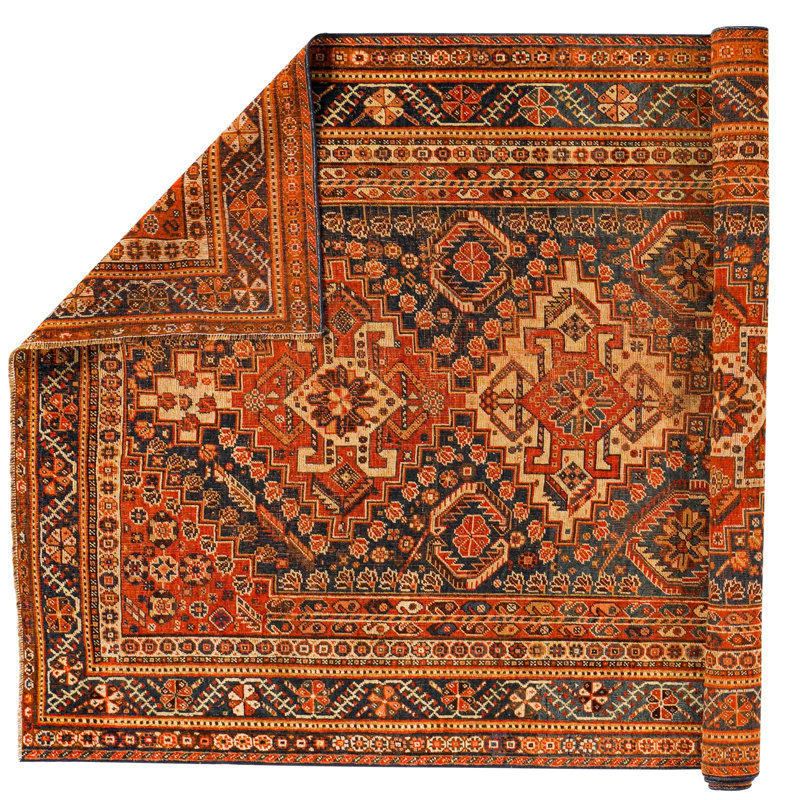 Tapis unique brun / rouille de 4 pi 4 po x 7 pi années 1990