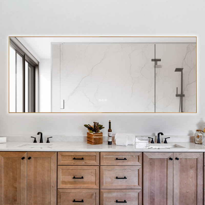 Miroir de meuble-lavabo rétro-éclairé à DEL, 24 po x 42 po, Or brossé