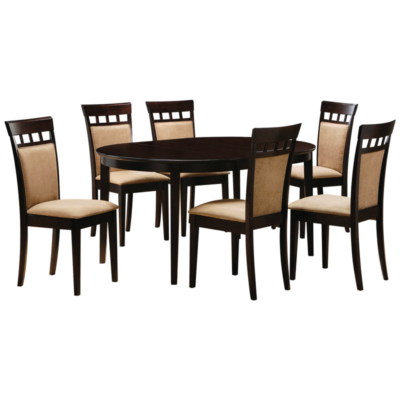 Ensemble repas 7 pièces avec finition cappuccino, table ovale et chaises à dossier fermé pour les dîners de groupe spéciaux