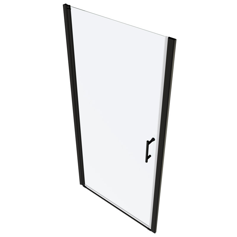 Big Adjustment Pivot Shower Door With Stainless Steel Handle For Bathroom - 1/4" Tempered Glass Matte Black