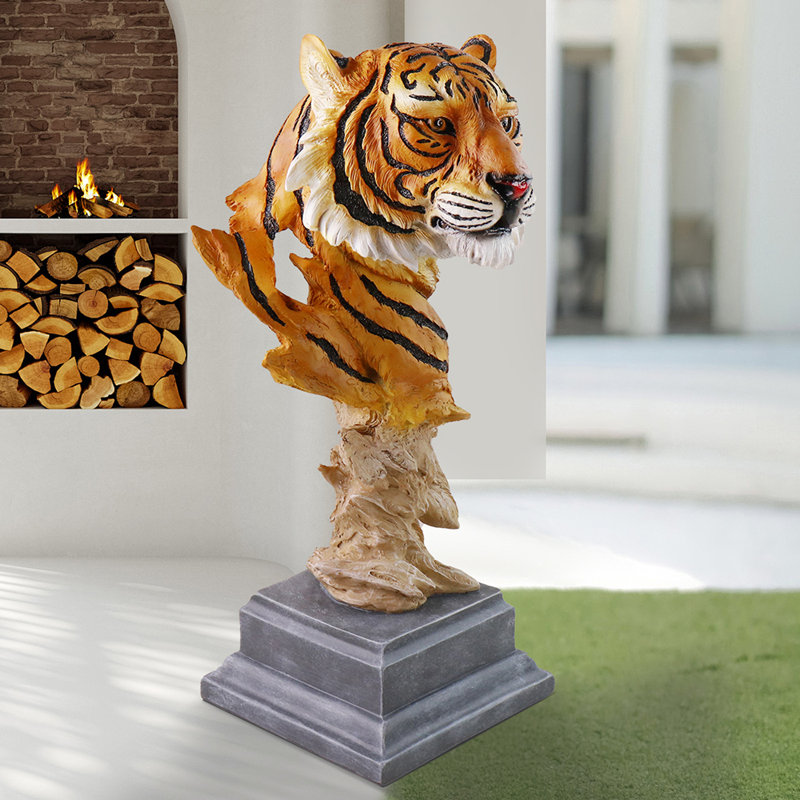 Statue buste de tigre en résine 13,39 pouces - Sculpture intérieure et extérieure réaliste