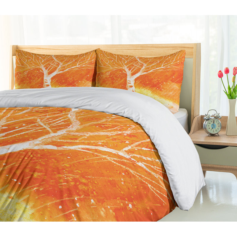 Twin Orange and White Microfiber Duvet Cover Set