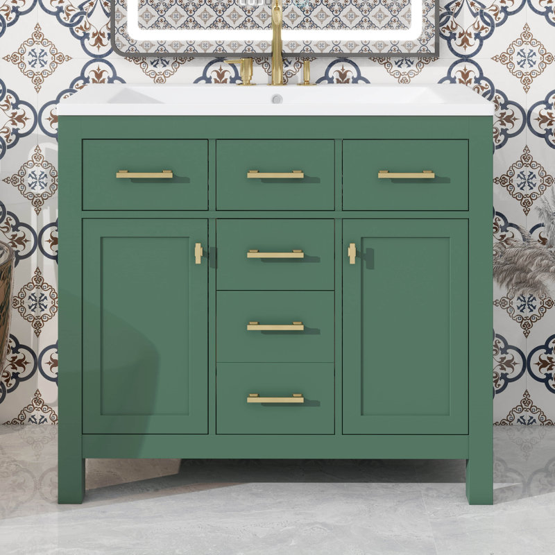 Meuble-lavabo moderne 36 po avec lavabo, 4 tiroirs et 2 compartiments de rangement spacieux, Vert