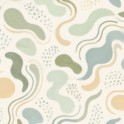 Papier peint adhésif autocollant abstrait vert beige avec formes organiques, papier contact, amovible, adhésif mural pour armoires de cuisine de chambre à coucher 17,7 po x 118 po