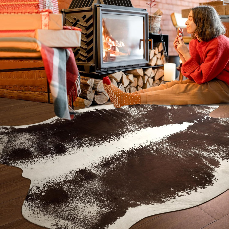 Landenn Faux Cowhide Animal Print Indoor Rug, Novelty 5'2" x 6'3"