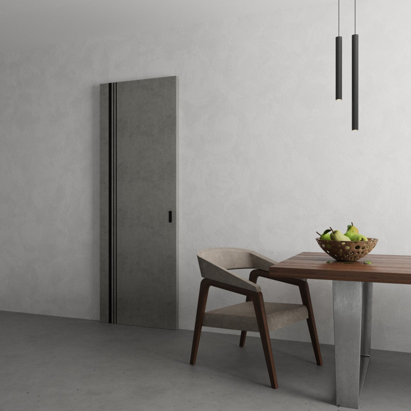 Hidden Barn | Planum 0011 | Sturdy Finished Flush Modern Doors | Magic Concealed Sliding Set, 18" x 80", Concrete