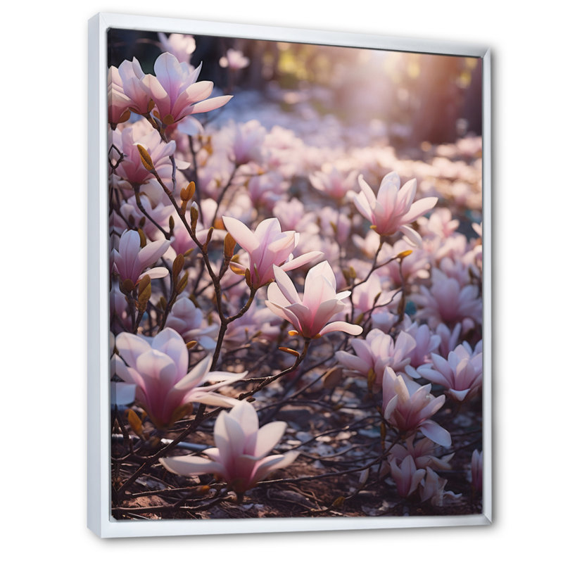 Rose, brun, magnolia, nature, sérénité II, Cadre flottant blanc, H 40 po x l 30 po x P 1,5 po