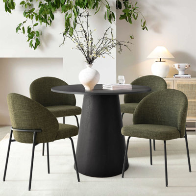 Ensemble de table de salle à manger 5 pièces pour 4 personnes avec table à piédestal noir et 4 chaises rembourrées