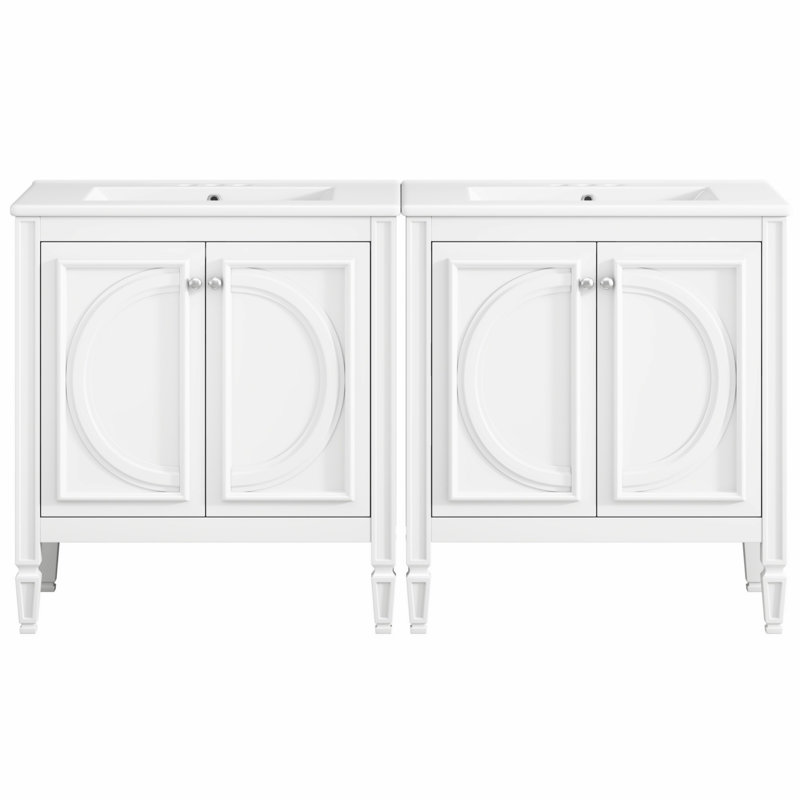 Bathroom Vanity With Ceramic Sink, Storage Drawer And Soft Close Doors, White