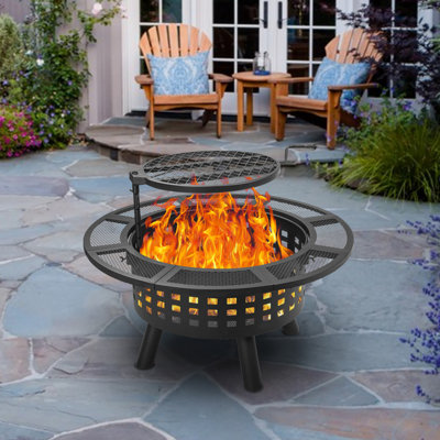 Elanah Round Steel Wood Burning Fire Pit with Lid