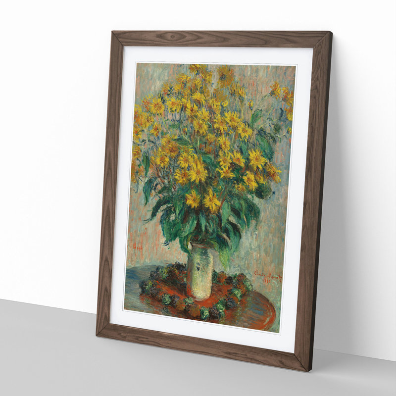 Jerusalem Artichoke Flowers by Claude Monet - Picture Frame Painting, Walnut, 65cm H x 48cm W x 2cm D