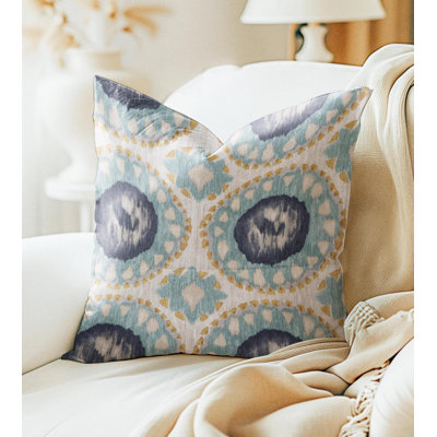 Turquoise Blue Medallion Damask Pillow Cover