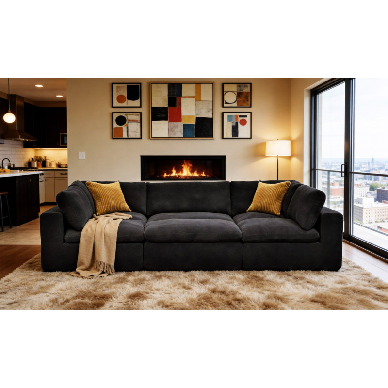 Grain de café modulaire entièrement rembourré avec coussins décoratifs, Gris