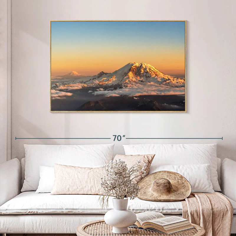 Winter Cascade Range, Floating Frame Natural Wood, 46" X 31"