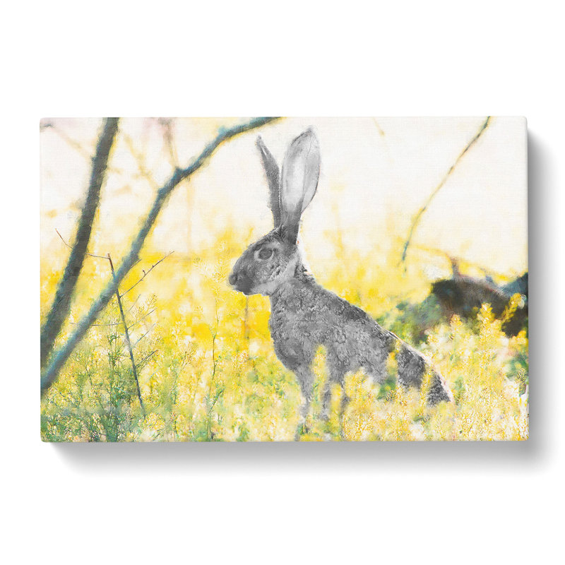 Alert Hare In The Meadow - Wrapped Canvas Painting, 60cm H x 91cm W x 3cm D