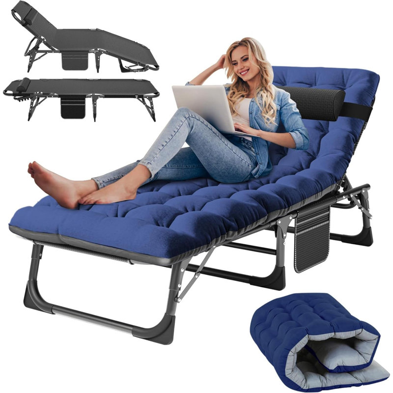 Orionna Steel Outdoor Lounge Chair, Matte Black, Deep Blue