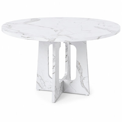 47" Round Dining Table for 4-6, Wooden Circle Kitchen Table, Modern Farmhouse Style
