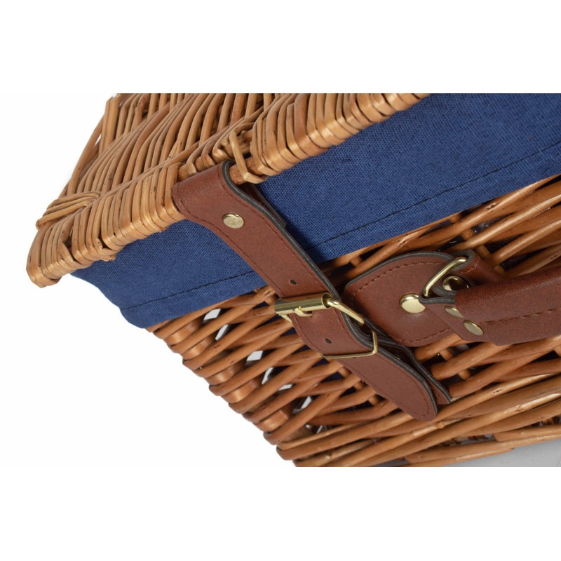 Wicker Hamper Basket with Lining, Light Steamed/Navy Blue, 19cm H x 41cm W x 30cm