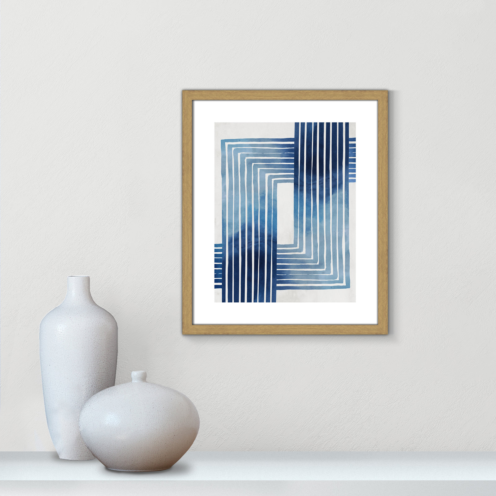 Lanny "In Unison" Painting by Eva Watts, Beige Wood Framed Paper, 19" H x 16" W x 0.75" D