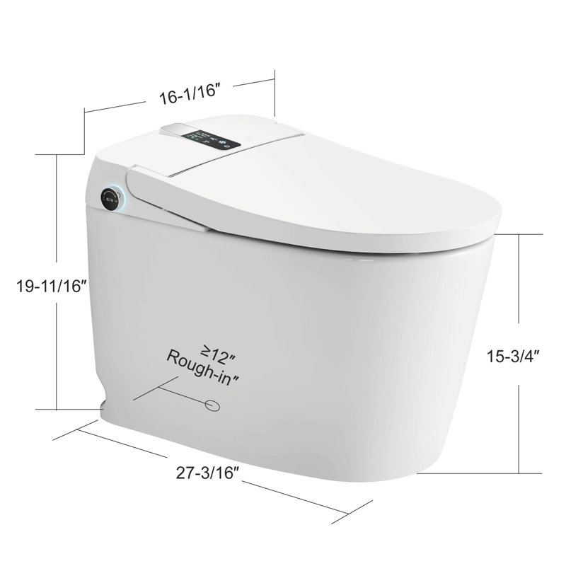 Unikoo Smart Toilet - Auto Open/Close, One Piece Elongated Design, Led Display Ada Compliant Comfort Height Toilet, Foot Sensor Flush, Auto Flush System, Heated Seat, Night Light For Modern Bathroom