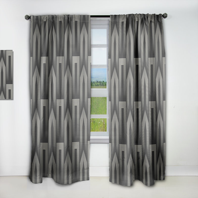 Rideau simple occultant Mimimal Design noir et blanc III - Mid-Century, L 52 po x L 120 po