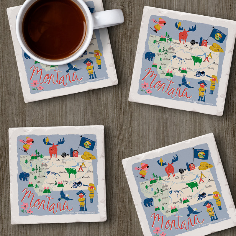 Montana 4 Piece Tumbled Tile Coaster Set