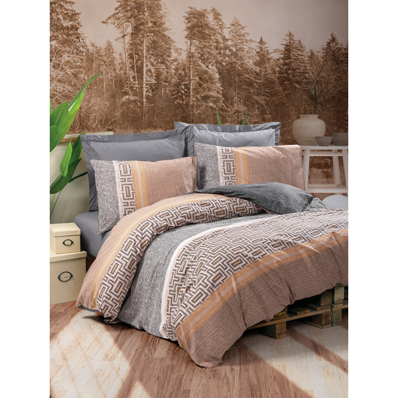 Cotton Geometric Shapes Duvet Cover, Anthracite/Beige/White, 61" x 87" Duvet Cover + 1 31" x 31" Pillowcase