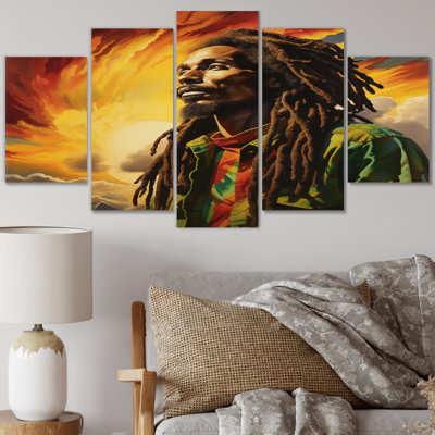 Reggae Tribute To Bob Marley - Art mural sur toile de yoga - 5 panneaux