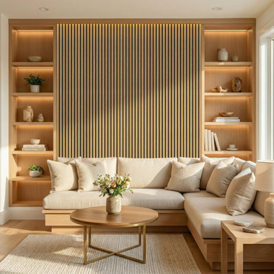 Panneaux muraux décoratifs en bois 96 po x 11 po, panneaux muraux acoustique pour murs et plafonds, panneaux muraux insonorisés, art mural insonorisant