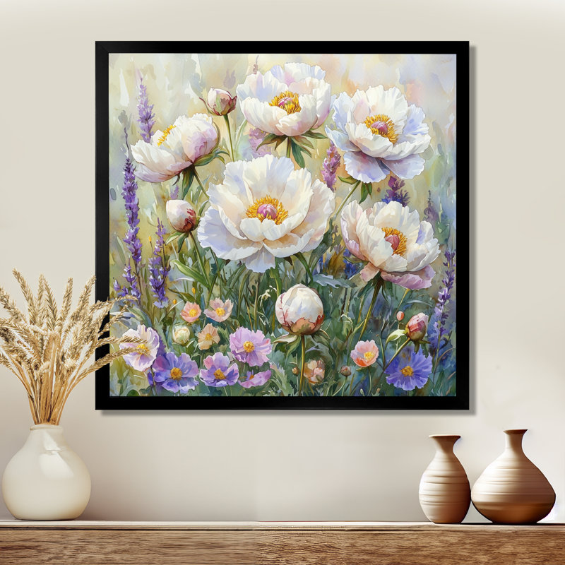 Pivoines dans le champ de fleurs sauvages II - pivoines, art mural, Reproduction encadrée d'une seule photo