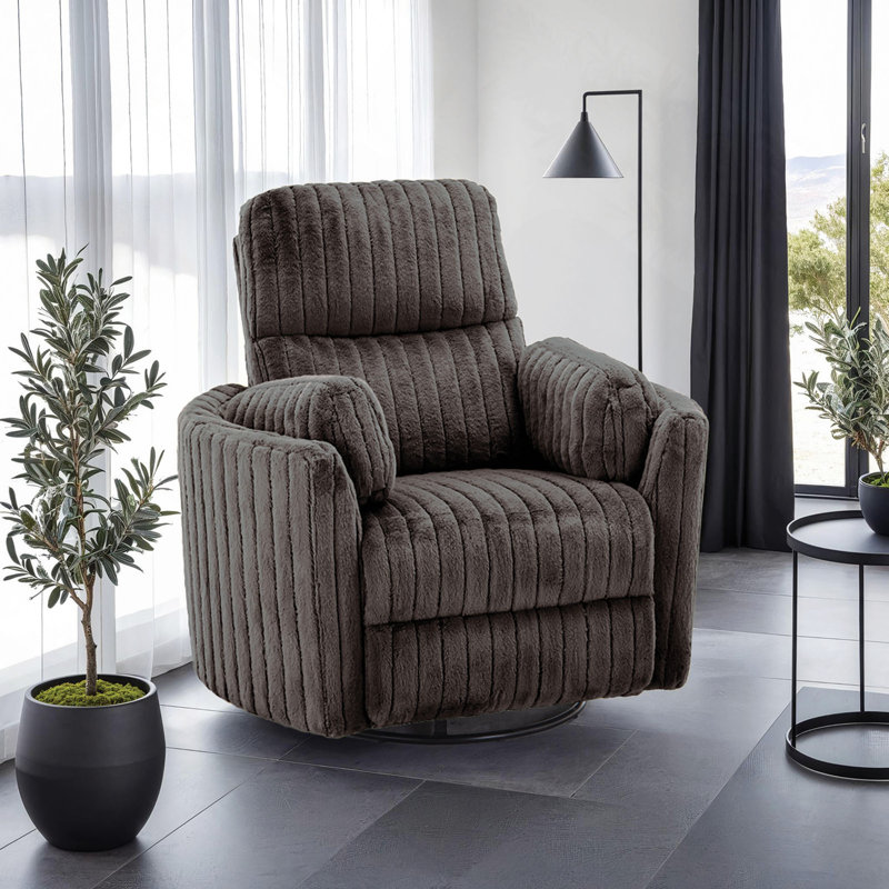 Power Glider Recliner W/ Swivel Curved Arms Pillow Fill Polyester Fiber Primary Living Room, Brown/Chocolate