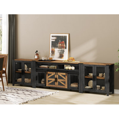 Red Barrel Studio® 3 In 1 Tv Stand Set For Ups To 100 Inch Tv,Farmhouse Entertainment Center With Sliding Barn Door,Media Tv Console Table With Adjust -  Rosalind Wheeler, 121AFC8CD9434776814451917CBD2F18