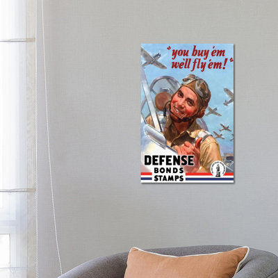 WWII Poster You Buy 'Em We'll Fly 'Em War Bonds by Stocktrek Images - Wrapped Canvas Print